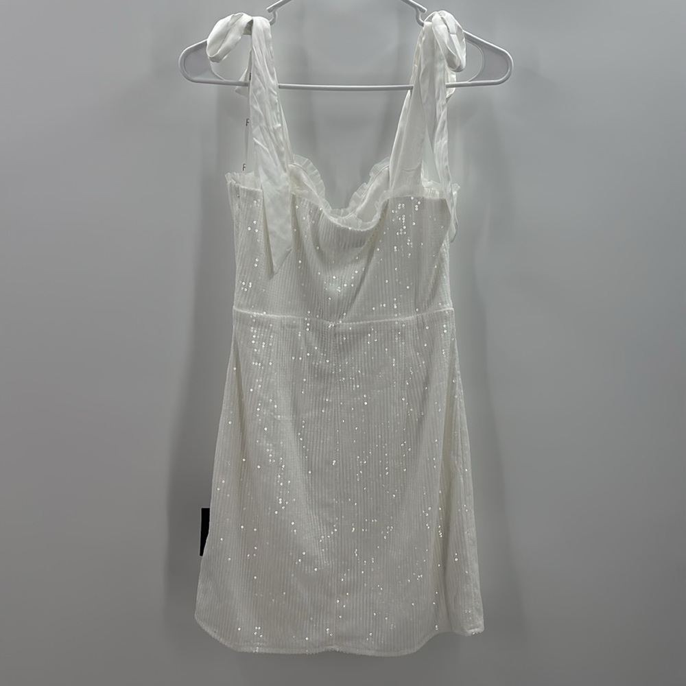Lulus Glowing Intentions White SEQUIN Bustier Tie-Strap Mini Dress size M NWT - Picture 6 of 16